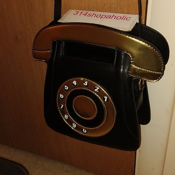 Black / Gold Telephone Purse With Removable Strap - Picture 9 of 9